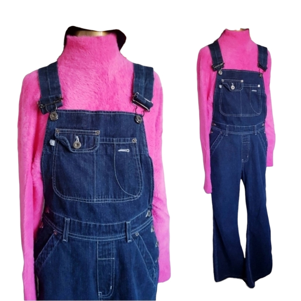 🇨🇦 Vintage y2k Silver Jeans Dark Flare Overalls
